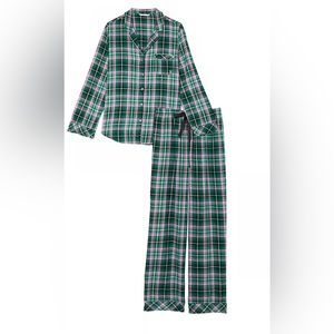 Victoria’s Secret Green Pink Plaid Flannel Modal Cotton Pajamas PJs Set NWT XL